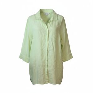 Foxcroft linen Tuniclagenlook flowy button front long Soft green tunic top Sz 16